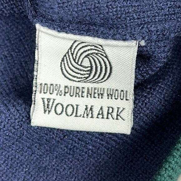 Vintage Pendleton Wool Cardigan Navy Blue Green trim Gold Buttons Size S Classic - Picture 9 of 10